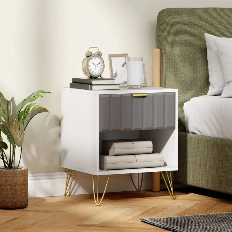 Image of HOMCOM Bedside Drawers Modern Bedside Cabinet with Drawer & Handle, White White Unisex