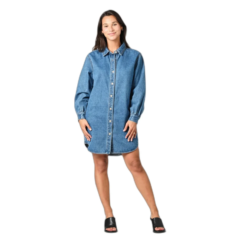 Image of F.A.M. Paris Denim shirt dress For Her F.A.M. Paris Salome Long Bleu Female S