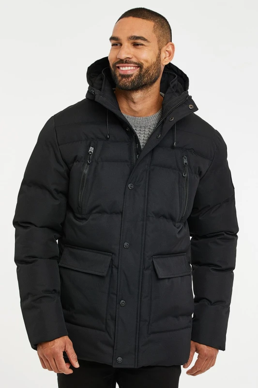 Image of Threadbare Threadbare Men 'Jackton' Showerproof Hooded Padded Jacket in Black Size: Medium Black M Male 7625914172884