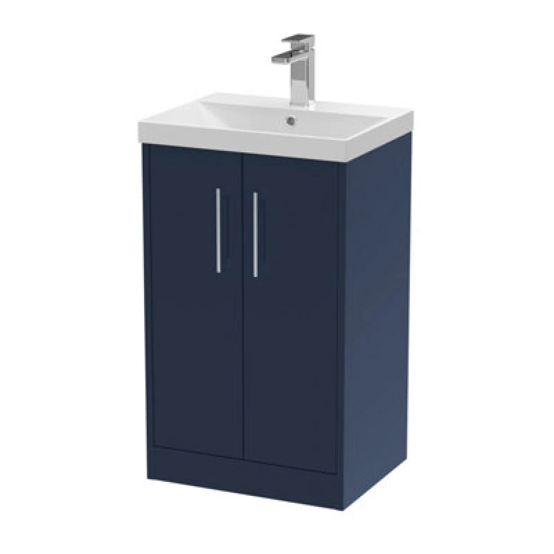Image of Hudson Reed Juno Floor Standing 2-Door Vanity & Thin-Edge 1 Tap Hole Basin, Refined Sink Vanity Unit, Midnight Blue