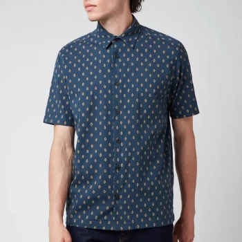 Image of Ted Baker Mens Ginton Diamond Gio Short Sleeve Shirt - Navy - 3/M