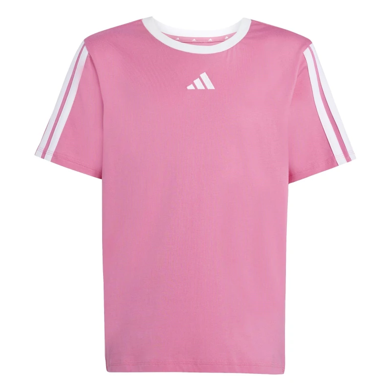 Image of adidas Essentials 3 Stripe T-Shirt Junior Girls Pink/White female 13 Years