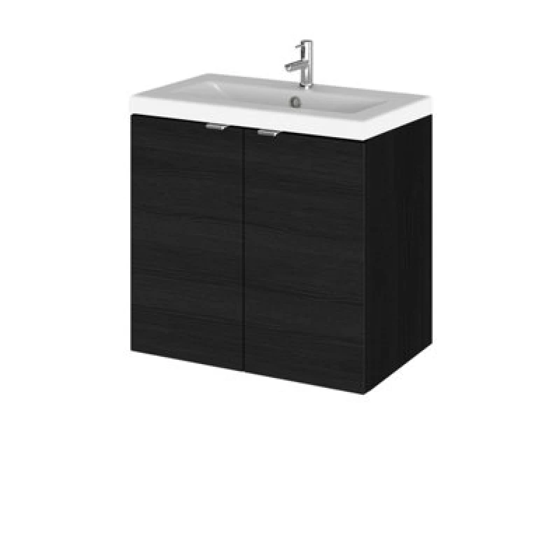 Image of Hudson Reed Fusion Wall Hung 2 Door Vanity Unit & Ceramic Basin, Sink Vanity Unit, Charcoal Black, 600mm