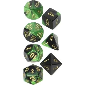 Image of Chessex Gemini Poly 7 Set: Black-Green/Gold