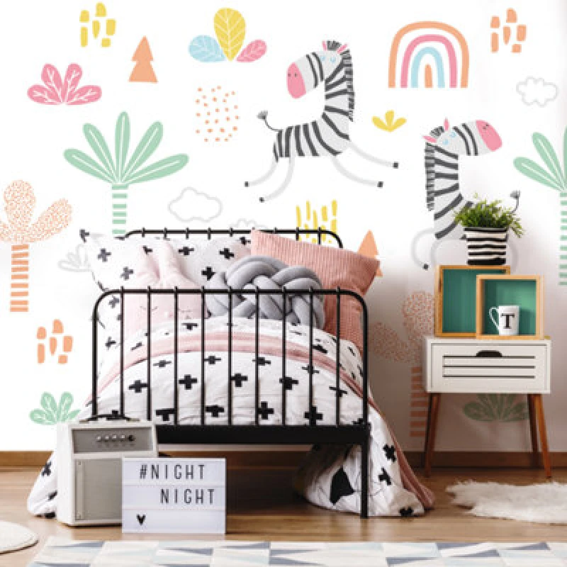 Image of Origin Murals Children's Dancing Zebras White Matt Smooth Paste The Wall 350Cm Wide X 280Cm High