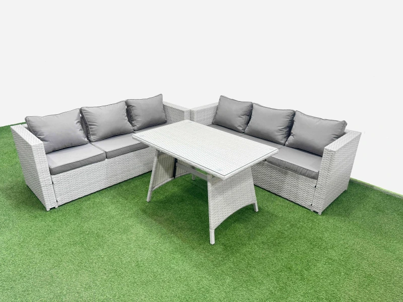 Image of Fimous 6-seater Patio Rectangular Table 3 Seater Sofa Set Light Grey Light Grey Unisex
