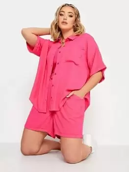 Image of Yours Crinkle Shirt Co-ord Pink, Size 20, Women