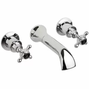 Image of Topaz Black Crosshead Wall Mounted Bath Spout and Stop Taps Hexagonal Collar - Hudson Reed