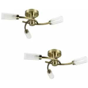Image of Minisun - 2 x 3 Way Spiral Flush Ceiling Light - Antique Brass