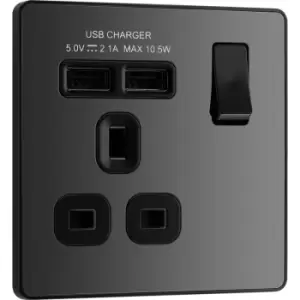 Image of BG Evolve Chrome ( Ins) Single Switched 13A Power Socket + 2 X USB (2.1A) in Black Steel