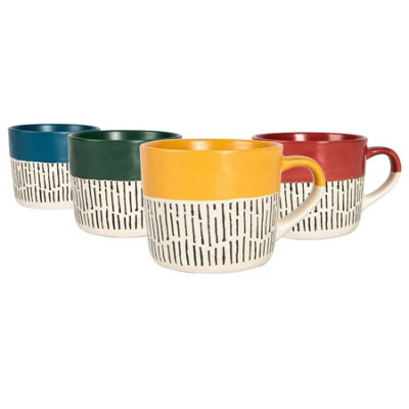Image of Nicola Spring Dipped Dash Stoneware Coffee Mugs Set - 475ml - Multicolour - Pack of 4pc Multi unisex