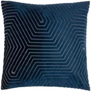 Image of Paoletti - Evoke Geometric Cut Velvet Cushion Cover, Navy, 45 x 45 Cm
