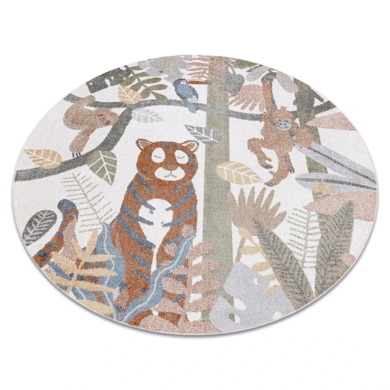 Image of RugsX Carpet Bono 8426 Circle Jungle, Wild Animals Cream / Dark Gold Circle 120 Cm