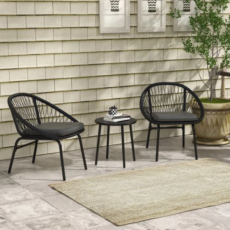 Image of Outsunny 3 Piece Garden Furniture Set, Bistro Set with 2 Chairs & 1 Coffee Table, Black 863-144V70BK
