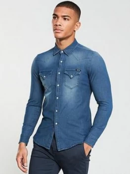 Image of Replay Hyperflex Denim Shirt - Dark Wash, Size S, Men