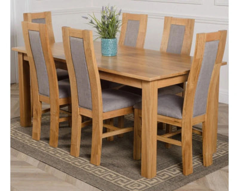 Image of Thats Furniture Oslo 180 x 90cm Large Oak Dining Table & 6 Stanford Chairs in Brown Brown Unisex 180 x 90 cm