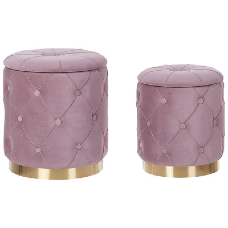 Image of Beliani Set Of 2 Storage Pouffes Pueblo Velvet Pink