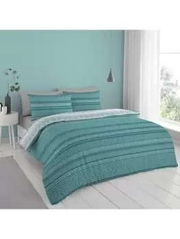 Image of Cloudsoft Banded Spots Reversible Duvet Cover Set In Teal