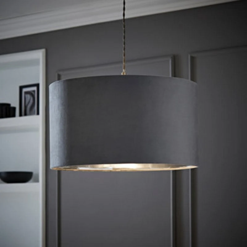 Image of ValueLights ValueLights Reni Pale Grey Velvet with Chrome Inner Easy Fit Ceiling Lamp Shade Size: Large Pale Grey Large Unisex 5016529270652