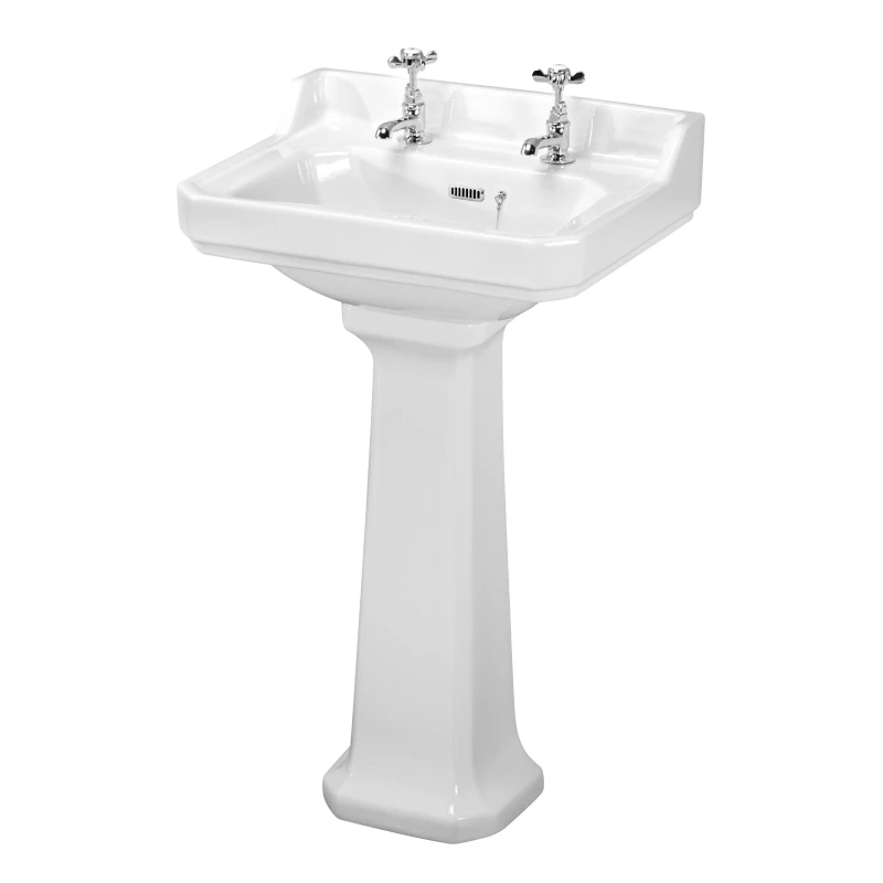 Image of Balterley Traditional 2 Tap Hole Ceramic Basin Full Pedestal 560mm White