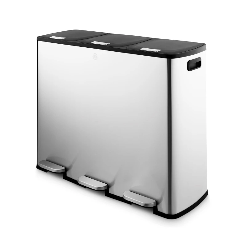 Image of Swan 90L Recycling Bin 3x30L, Silver SWKA4410SS