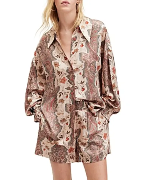 Image of AllSaints Charli Cascade Print Silk Blend Shirt