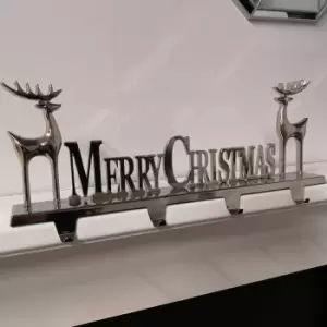 Image of 50cm x 18cm Silver Premier Decorative Merry Christmas Stocking Hanger, Hangs 4 Stockings