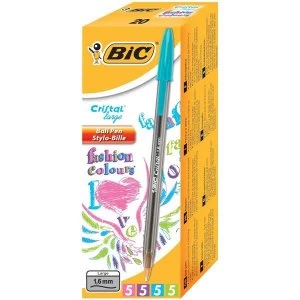 Image of Bic Cristal Large Fashion Colours Smoked Barrel Ballpoint Pen 1.6mm Tip 0.6mm Line Assorted Colours Pack of 20