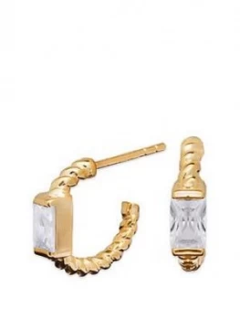 Image of Simply Silver Sterling Silver 925 12Ct Yellow Gold Cubic Zirconia Baguette Twist Hoop Earrings
