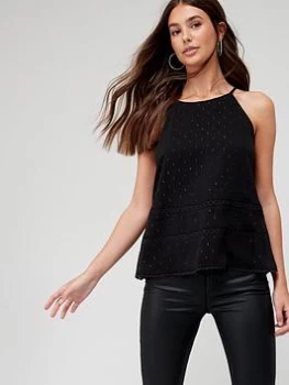 Image of Superdry Lurex Cami Top - Black, Size 8, Women