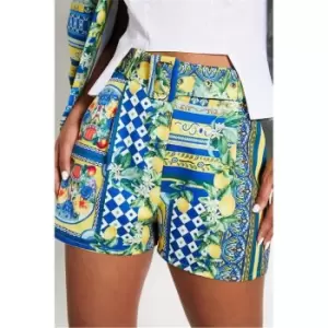 Image of I Saw It First Blue Printed Belted Tailored Mini Short - Blue