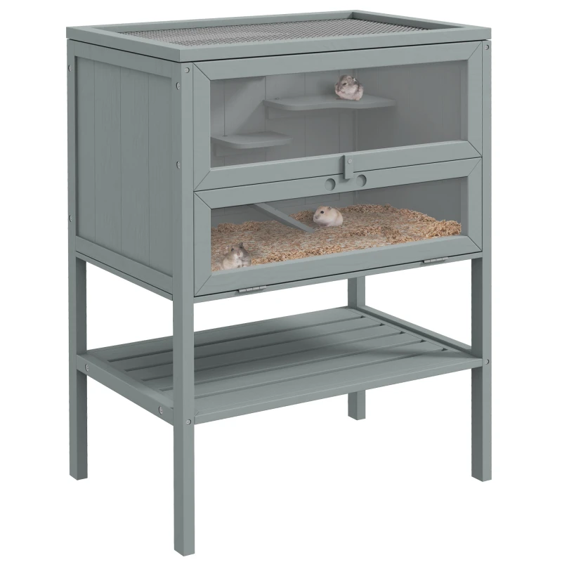 Image of Pawhut Wooden Hamster Cage W/ Storage Shelf - Grey D51-049V00GY