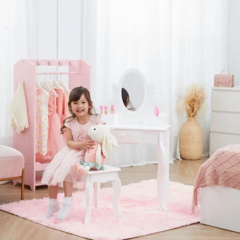 Image of Fantasy Fields By Teamson Rapunzel Kids Dressing Table Vanity Set With Mirror, Drawers & Chair Stool For Children White TD-12851B - White
