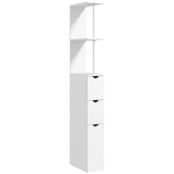 Image of HOMCOM Tall Bathroom Cabinet 2 Tier Shelf Storage Cupboard with Drawers White