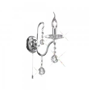 Image of Wall Lamp Switched 1 Light Polished Chrome, Crystal