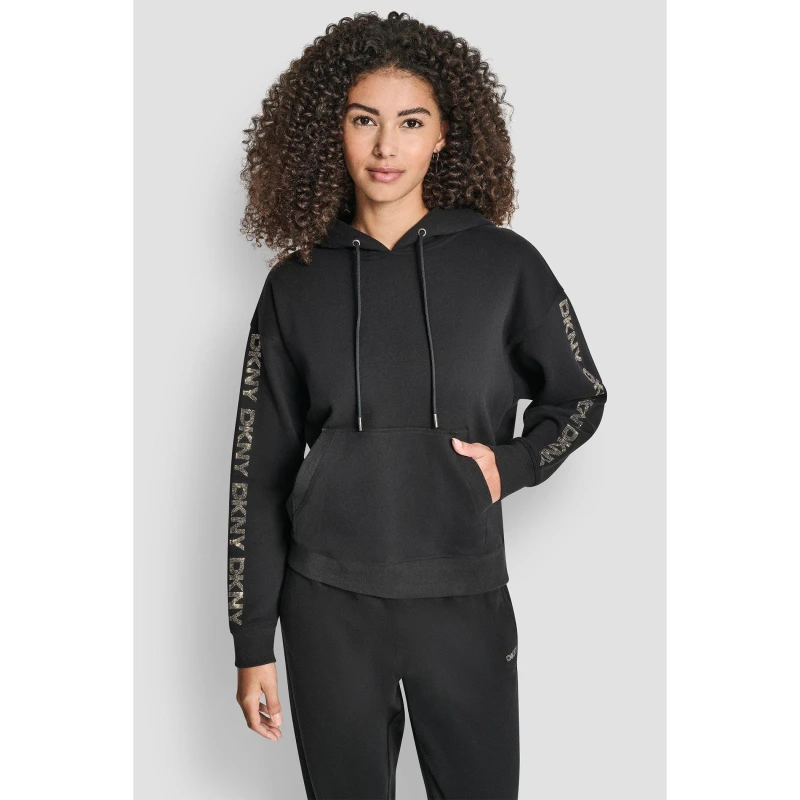 Image of DKNY Womens Sport Pull Over Hoodie Black/Gunmetal female 8 (XS)