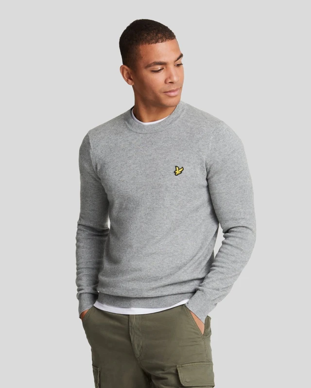 Image of Lyle & Scott Mens Cotton Merino Crew Neck Jumper in Mid Grey Marl
