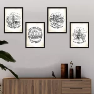 Image of SET_071 White Black Decorative Framed Painting (4 Pieces)