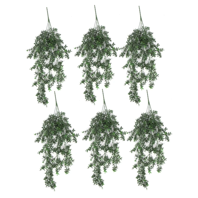 Image of N/A Pack of 6 x Hanging UV and Fire Resistant Artificial Small Leaf Plant 78cm