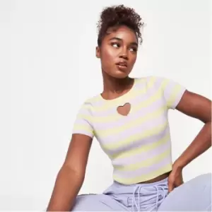 Image of Missguided Rib Stripe Cut Out Knit Crop Top - Purple