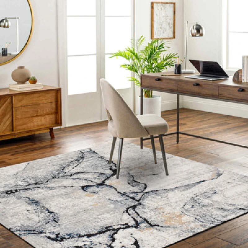 Image of Livabliss Abstract Modern Marble Ivory Grey Rug Lyna Area Rug 200 X 200 Cm - Easy Care, Non Shedding, Ideal For Living Room & Bedroom