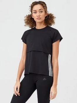 Image of Adidas 3 Stripe Cap Sleeve T-Shirt - Black