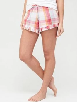 Image of Pour Moi Cotton Check Frill Shorts - Multi, Size 14, Women