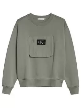 Image of Calvin Klein Jeans Boys Mix Media Ribstop Sweatshirt - Khaki, Size 8 Years