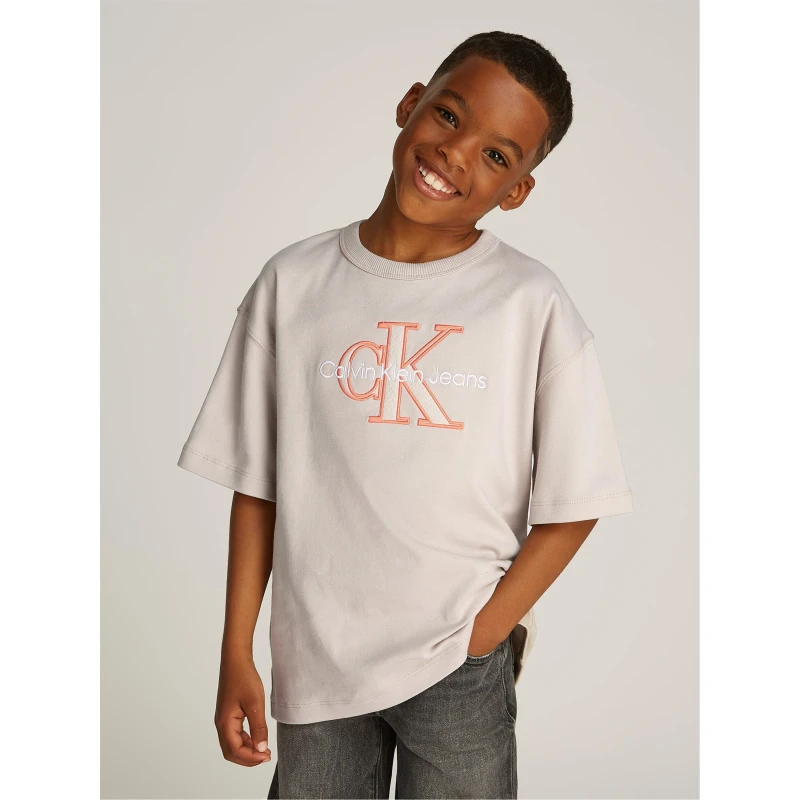 Image of Calvin Klein Jeans OUTLINED FLEECE MONO T-SHIRT - Grey Grey One Size