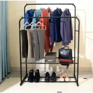 Image of House Of Home Double Clothes Rail With Shelf In Black Powder Coating