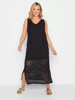 Image of Yours Yours Knitted Crochet Dress Black, Size 26-28, Women