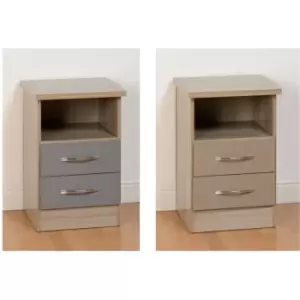 Image of Seconique Nevada Oak and Grey Gloss 2 Drawer Bedside Cabinet