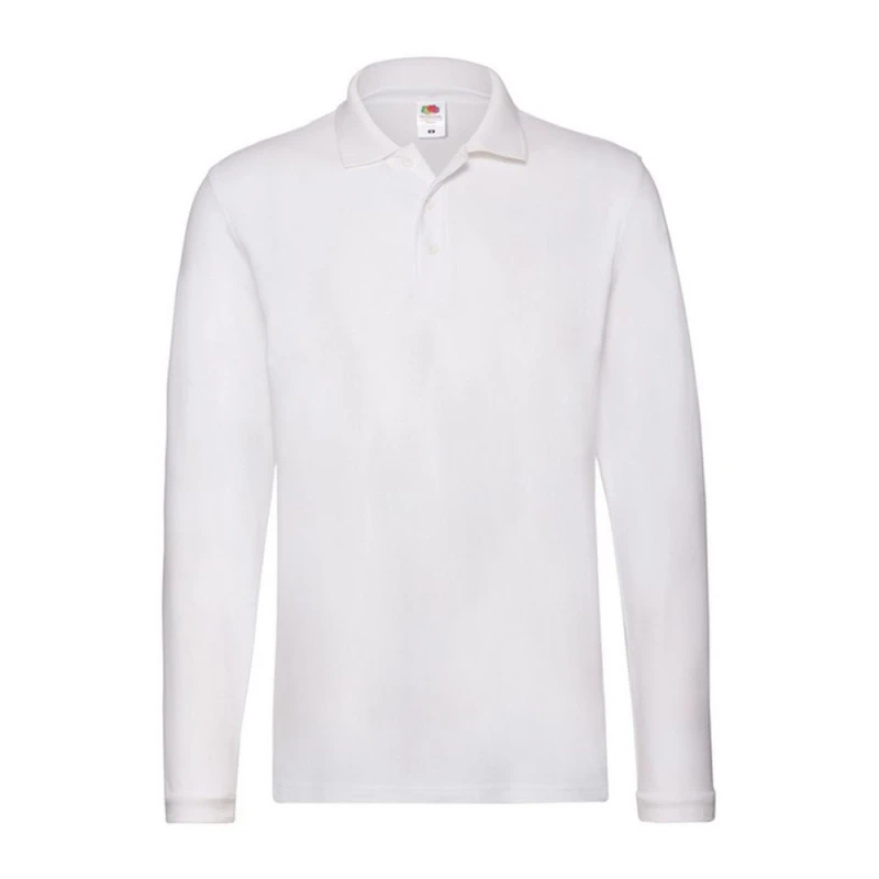 Image of Fruit Of The Loom Fruit of the Loom Men Cotton Pique Long-Sleeved Polo Shirt in White Size: Small White S Male 5063425911844