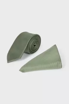 Image of Khaki Tie And Pocket Square Set